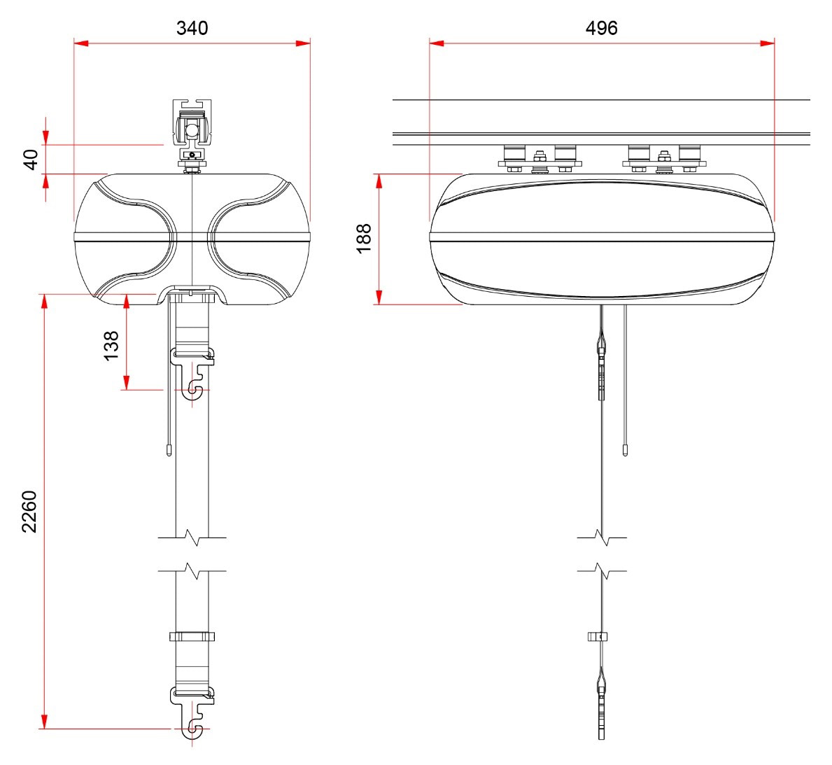 Dimensions of Patient Lifting Solutions AR-500 Ceiling Hoist for bariatric care